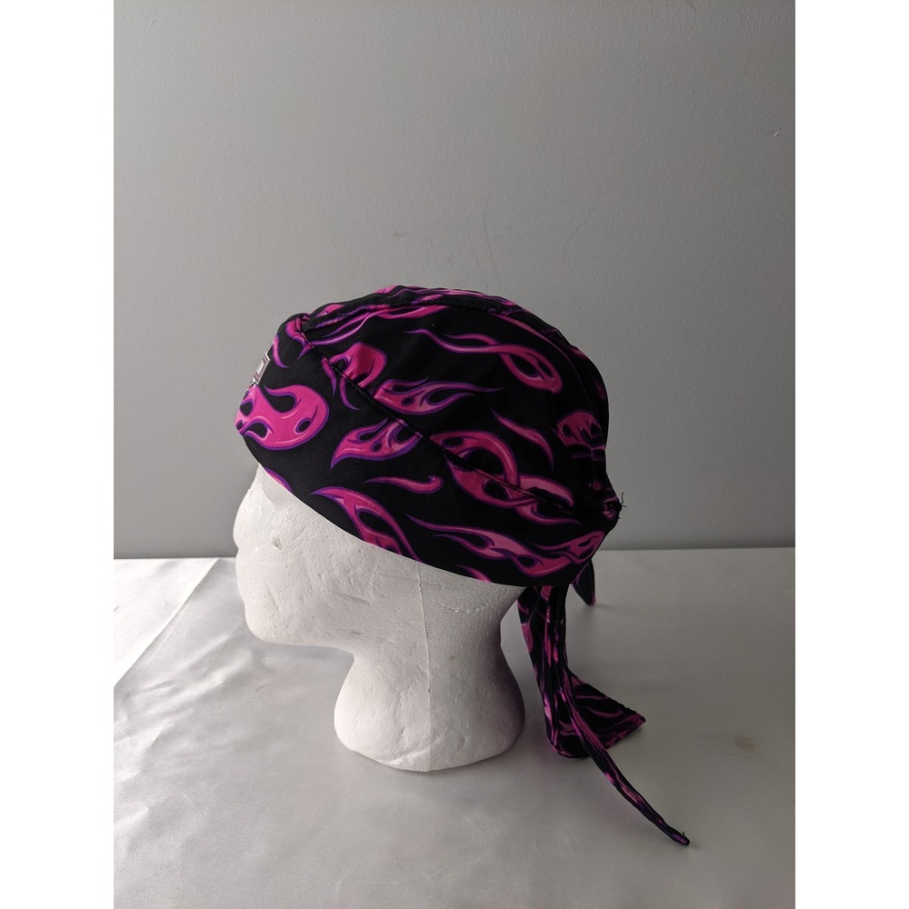 Harley-Davidson Womens Pink Purple Flame Headwrap Biker Skull Cap Do-Rag OSFA - Picture 2 of 6